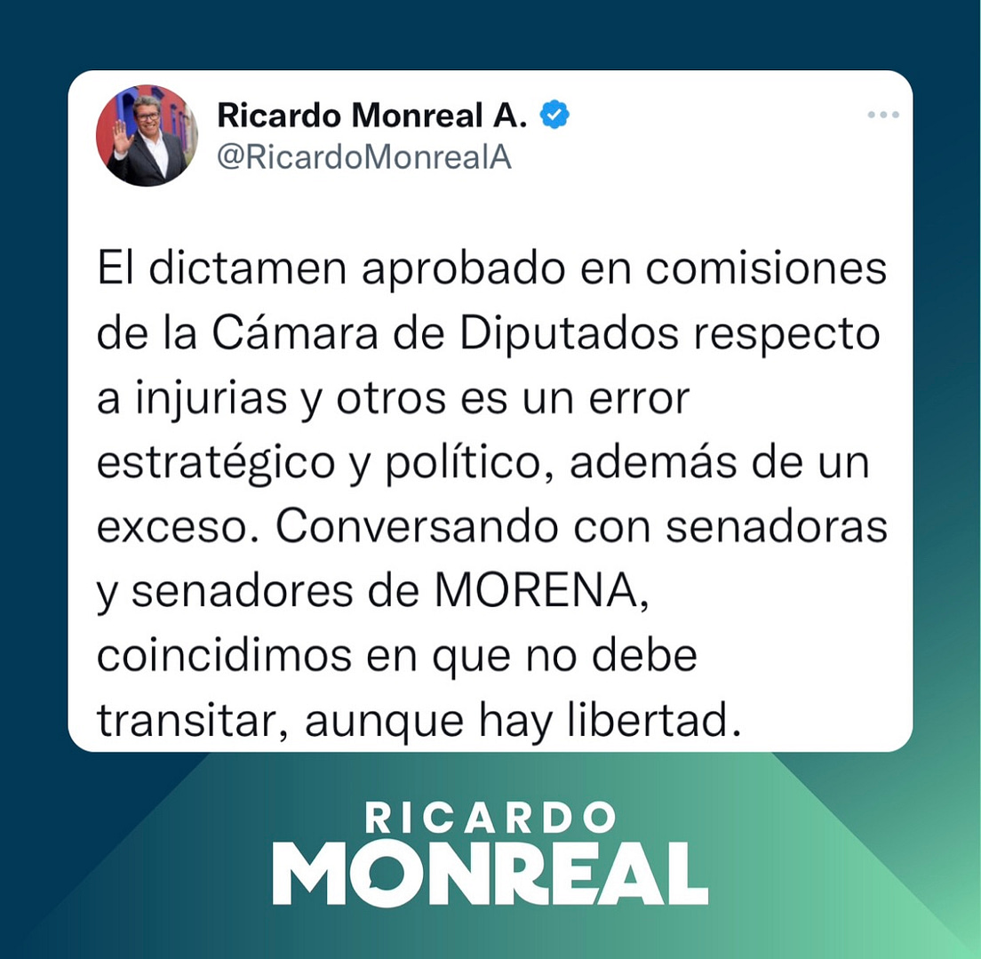 Monreal frena ley que sanciona con 4 mil pesos injurias contra AMLO 75