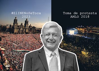 Comparativa de la marcha por el INE en febrero de 2023 y la toma de protesta de AMLO en diciembre de 2018.