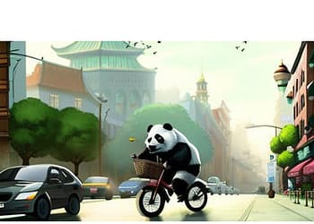 Panda en bicicleta generada con CANVA Foto: Datanoticias