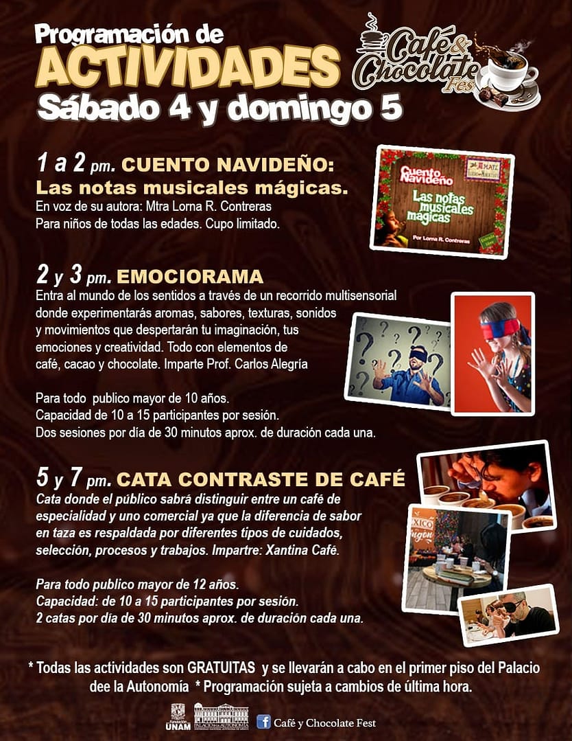 Aquí puedes ver las actividades de la Feria del Café y Chocolate | Foto: Fb Feria del Café y Chocolate