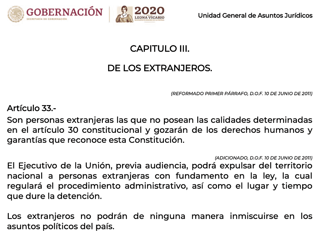 asi se vería la reforma al artículo 33 de la Constitución Mexicana.