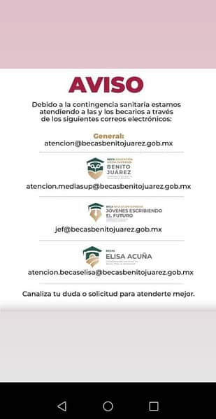 Correos de atención para las becas de Bienestar Azteca