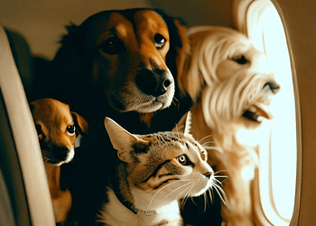 Viaja con tus mascotas en avión y autobús 
Imagen: Bing Image Creator.