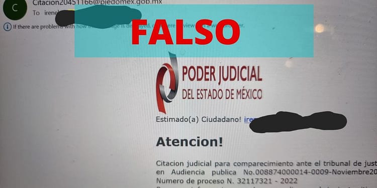 El asunto indica: “DENUNCIA PENAL. Solicitamos su presencia” para anunciar un supuesto citatorio | Foto: Twitter Irene Levy