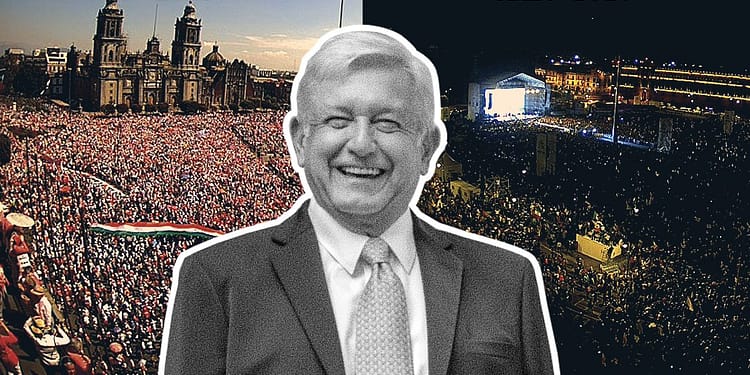 Comparativa de la marcha por el INE en febrero de 2023 y la toma de protesta de AMLO en diciembre de 2018.