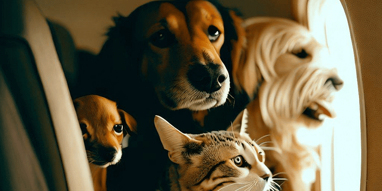 Viaja con tus mascotas en avión y autobús 
Imagen: Bing Image Creator.