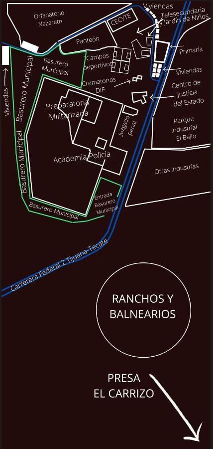 Basurero rodeado de escuelas, edificios, orfanatorio, viviendas y más.