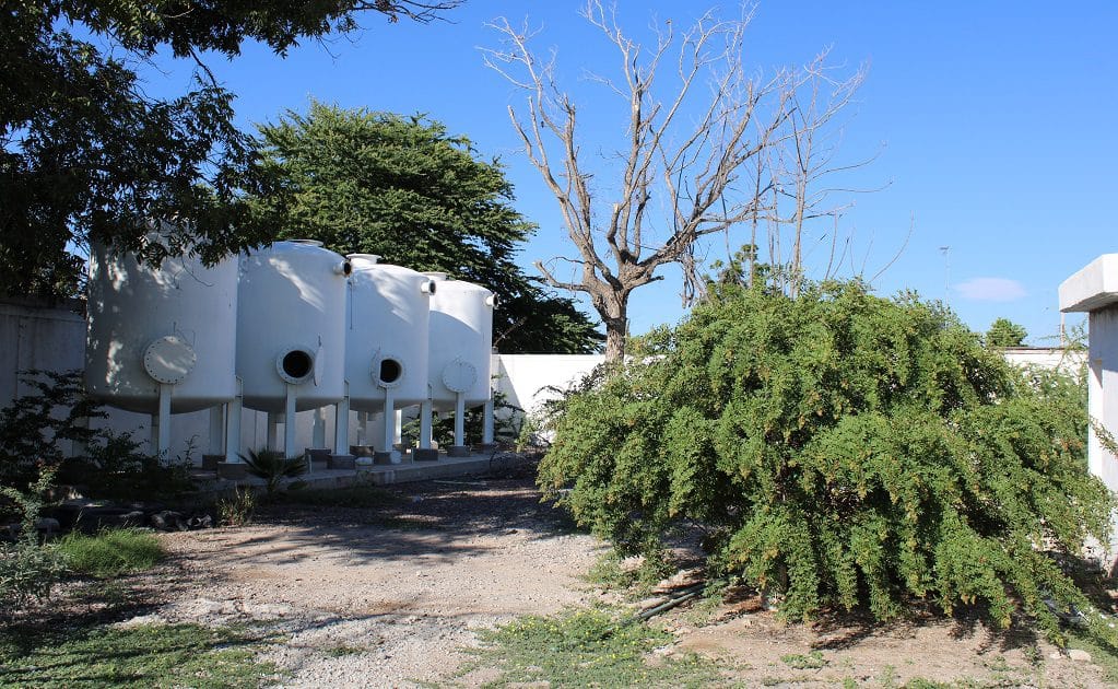 La maleza crece ante el evidente abandono de la infraestructura antiarsénico en un pozo de Matamoros, Coahuila. Crédito: Luis Alberto López
