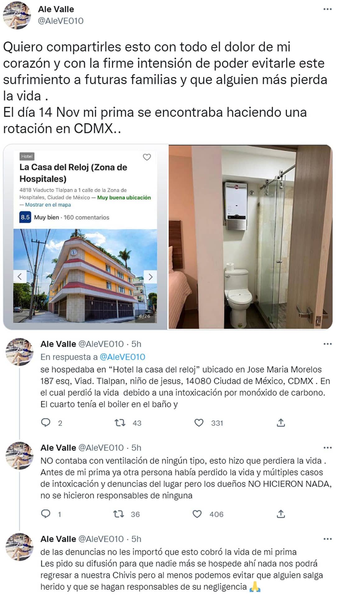 na joven murió intoxicada en hotel de la CDMX, el boiler estaba dentro del baño de la habitación hotel la casa del reloj 3