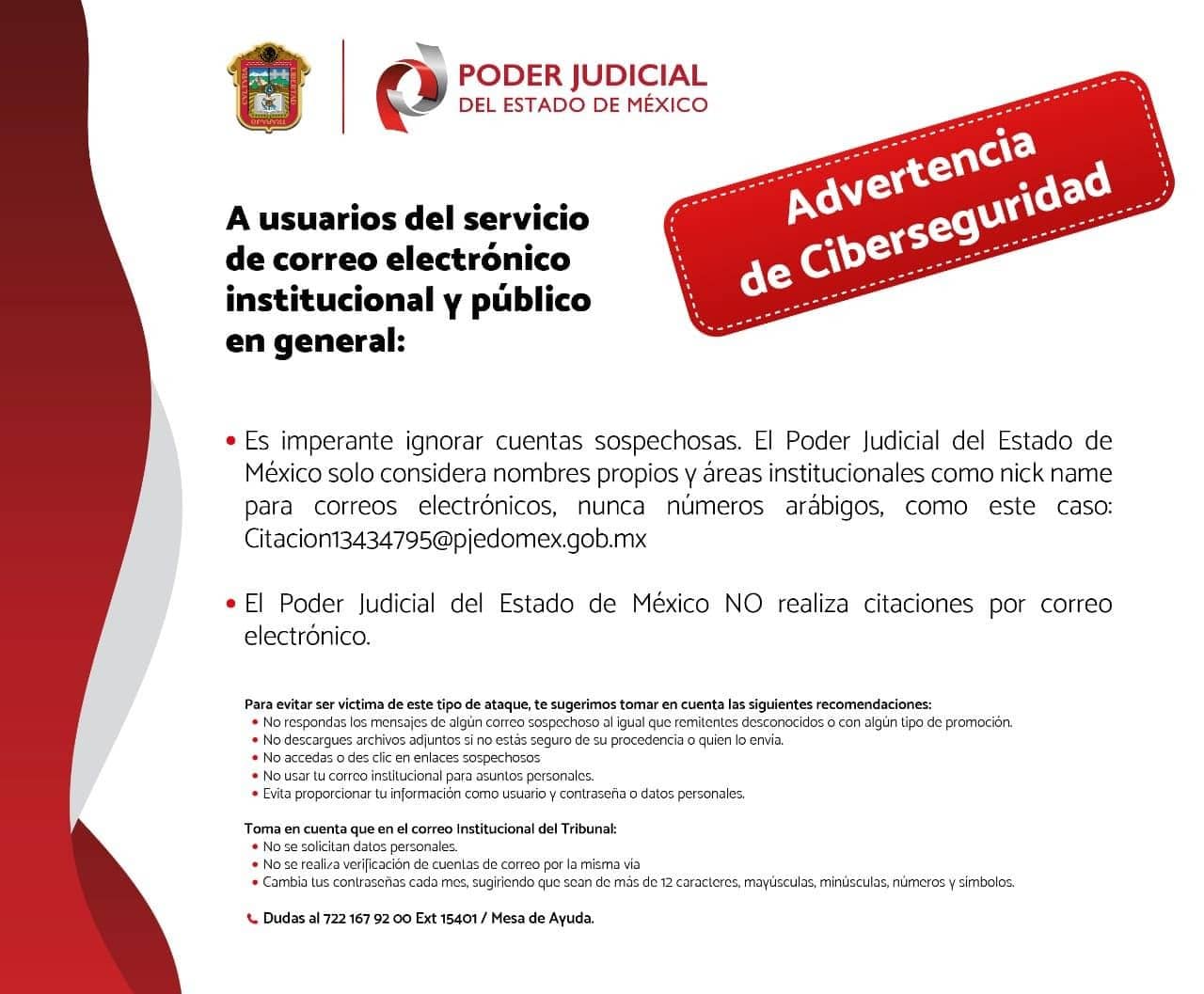 El Poder Judicial del Edomex dio estas recomendaciones para evitar caer en este tipo de virus cibernéticos | Foto: Twitter PJEdomex 