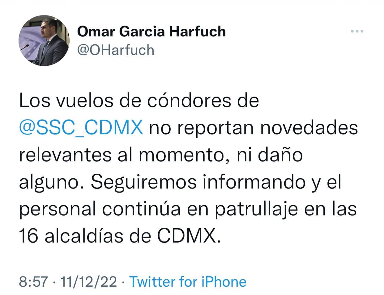 La SSC realizó protocolos de revisión luego del sismo de este domingo Foto: Twitter Omar García Harfuch