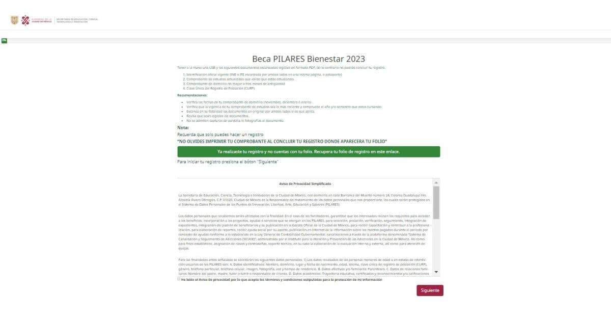 registro beca pilares bienestar 2023