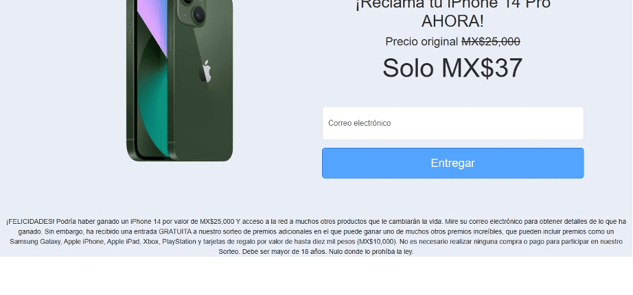 Página final de phishing Foto: DataNoticias