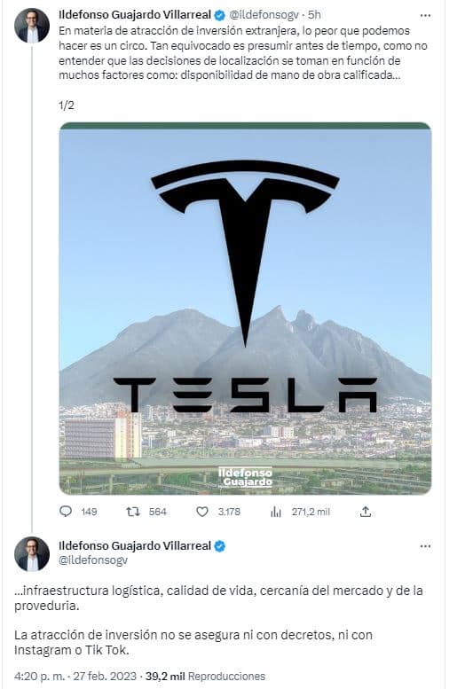 Secretario de economía de Peña Nieto critica a circo de AMLO por Tesla idelfonso guajardo