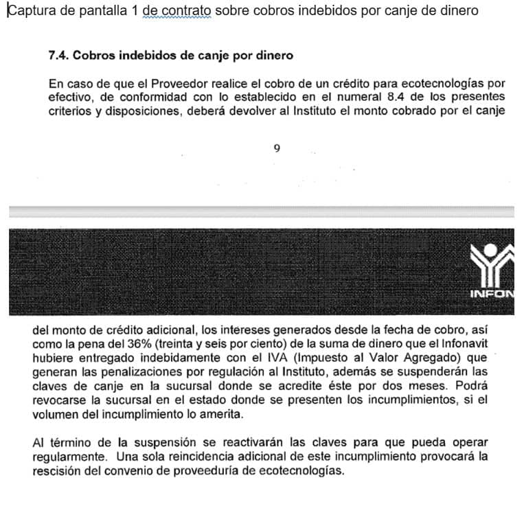 Contrato sobre cobros indebidos por canje de dinero