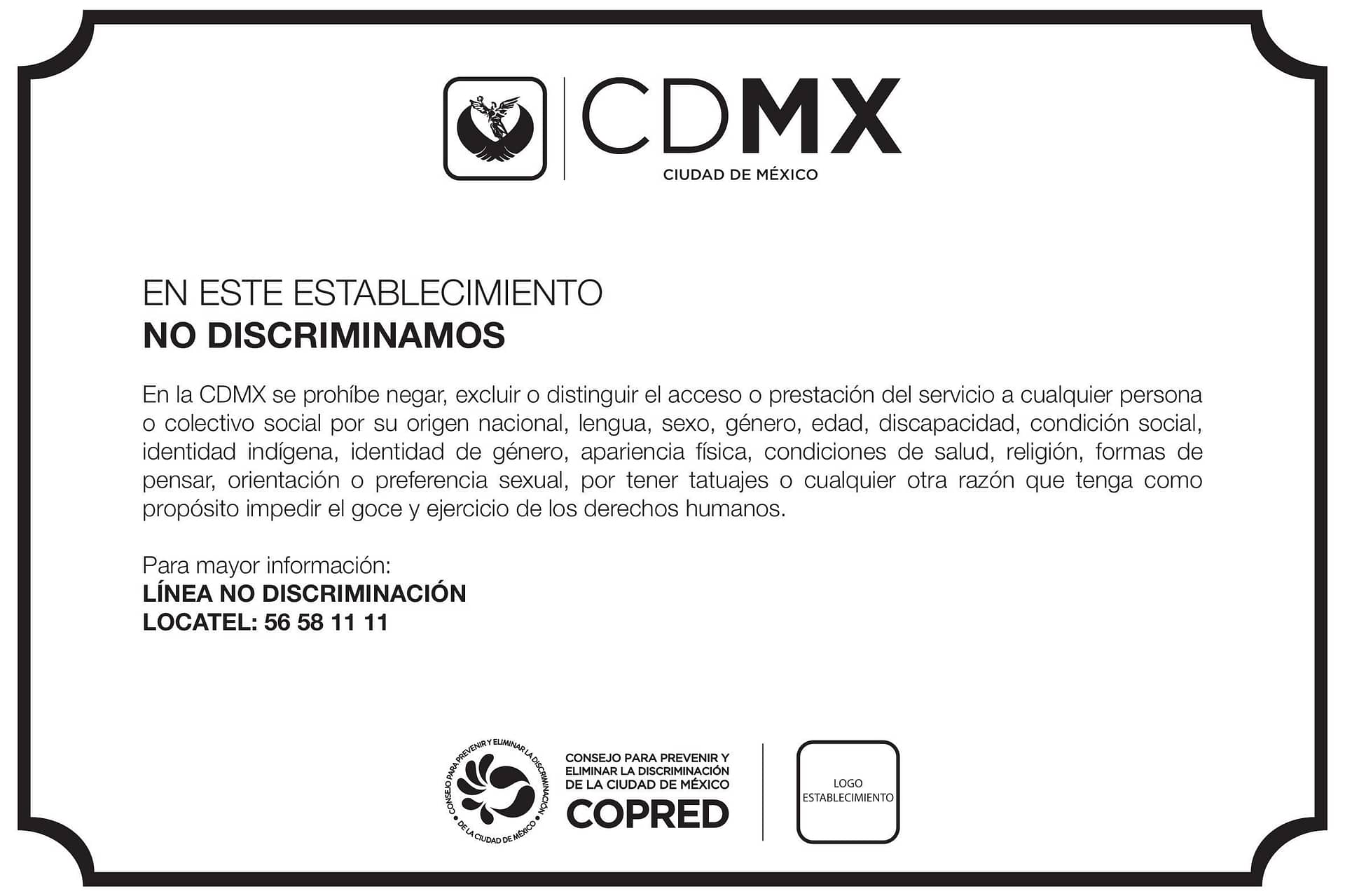 Placa no discriminación. 