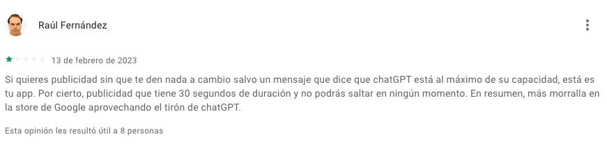 Comentario en OpenGPT : Chat GPT AI Chatbot Foto: Captura de Pantalla