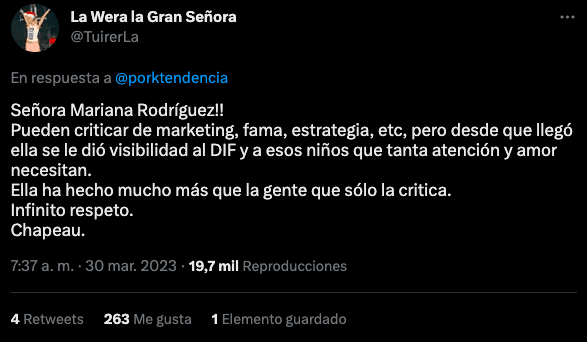 Tuit defendiendo a la empresaria Foto: Captura de pantalla