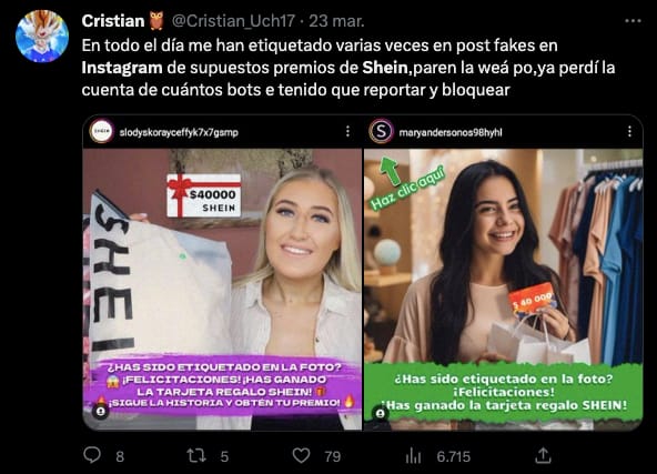 Persona afectada del fraude con Shein Foto: Twitter