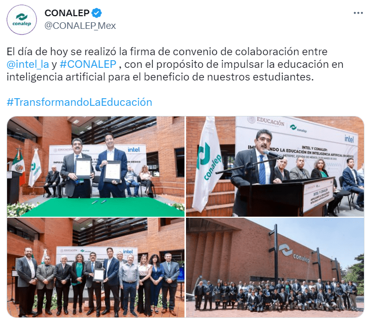 10 colegios del Conalep podrán utilizar la tecnología de Inteligencia Artificial de Intel. FOTO: Twitter