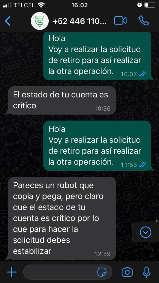 Captura de la conversación Foto: Especial