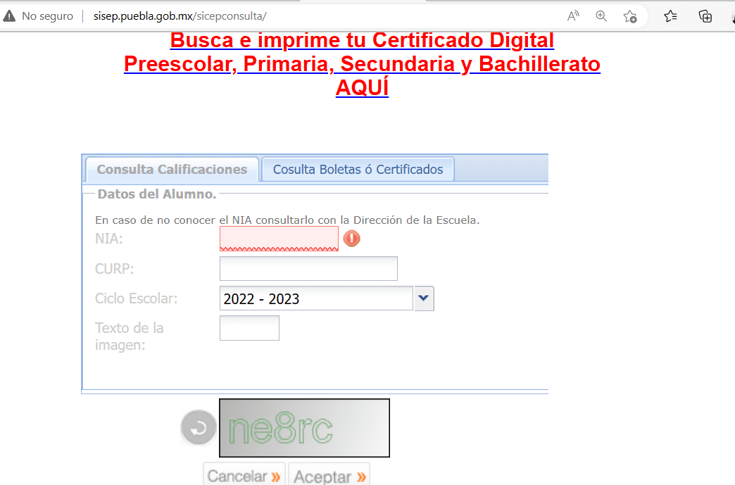 boletas de calificaciones en Puebla