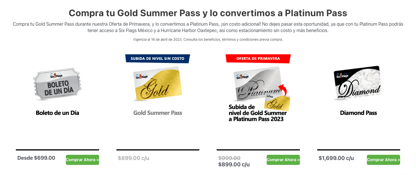 Precios de los pases anuales Foto: Captura de pantalla