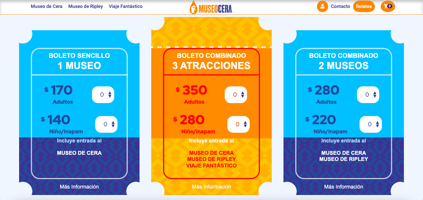 Precios de paquetes Museo de Cera Foto: Captura de pantalla