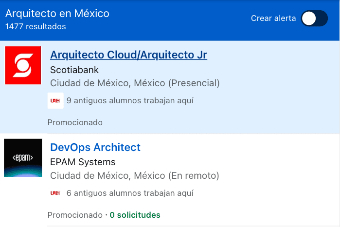 Más de mil ofertas para arquitectos en LinkedIn Foto: Captura de pantalla
