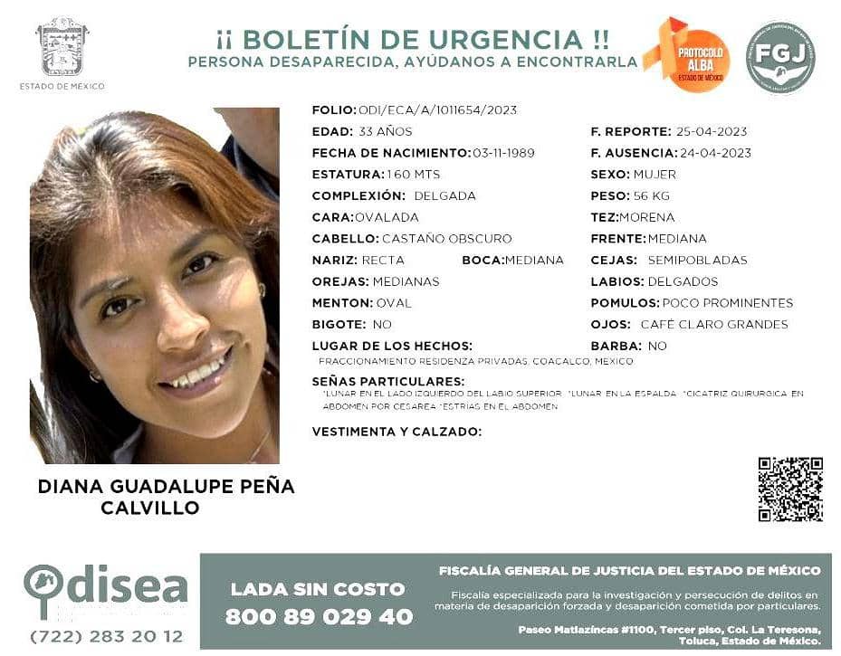 Ficha de búsqueda de Diana Peña Foto: especial