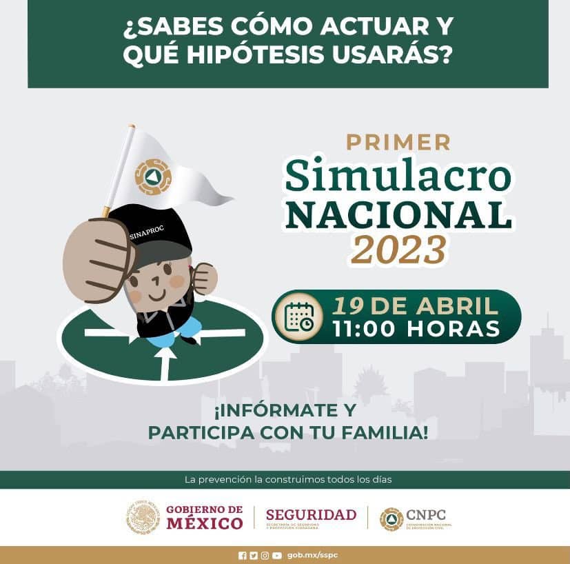El primer Simulacro Nacional de 2023 se realizará este 19 de abril a las 11 horas. FOTO: Twitter @Claudiashein