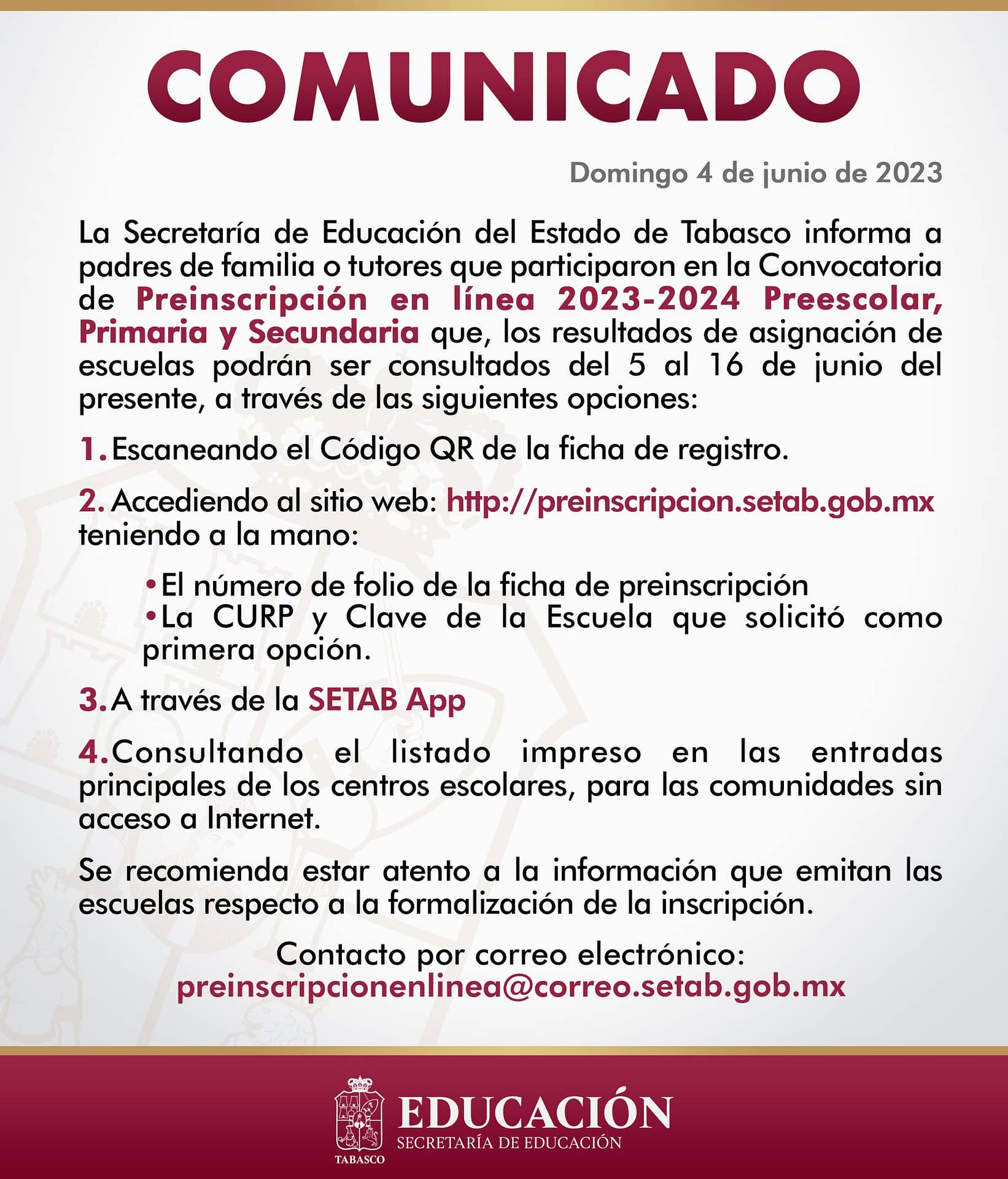 SETAB resultados de preinscripciones 2023