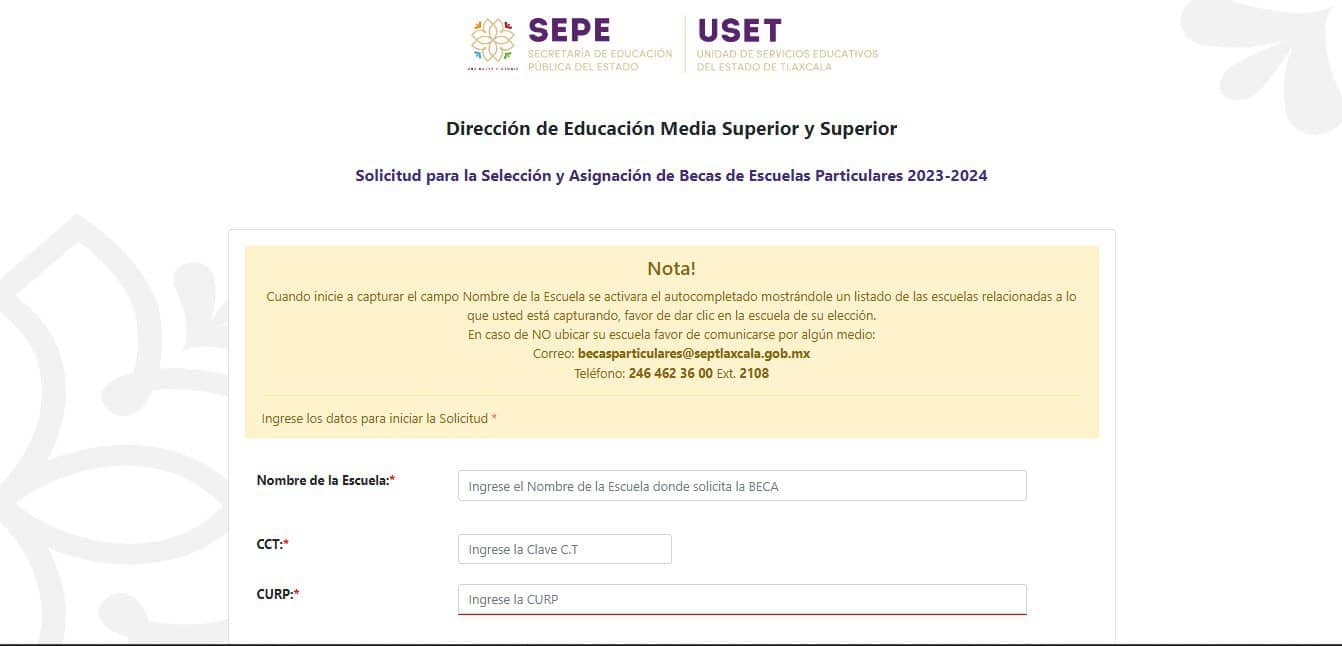 SEP Tlaxcala solicitud de beca