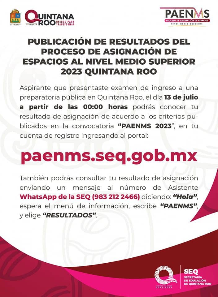 resultados PAENMS 2023 Quintana Roo