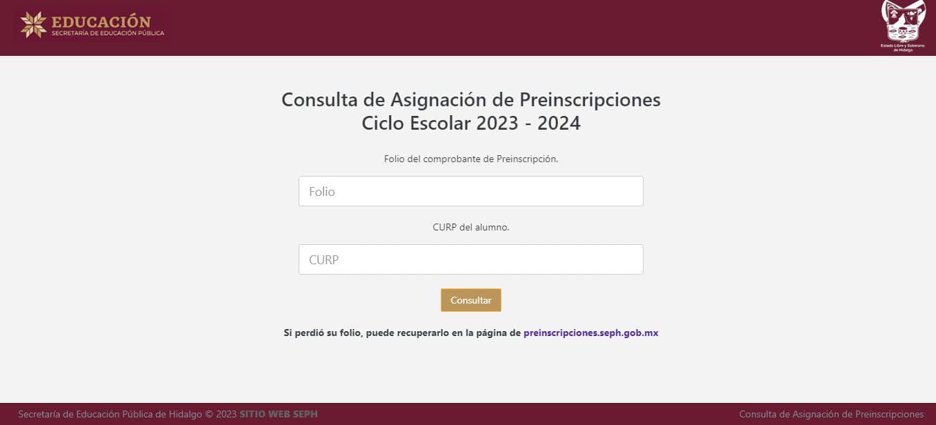 SEPH consulta de asignación de escuela Hidalgo