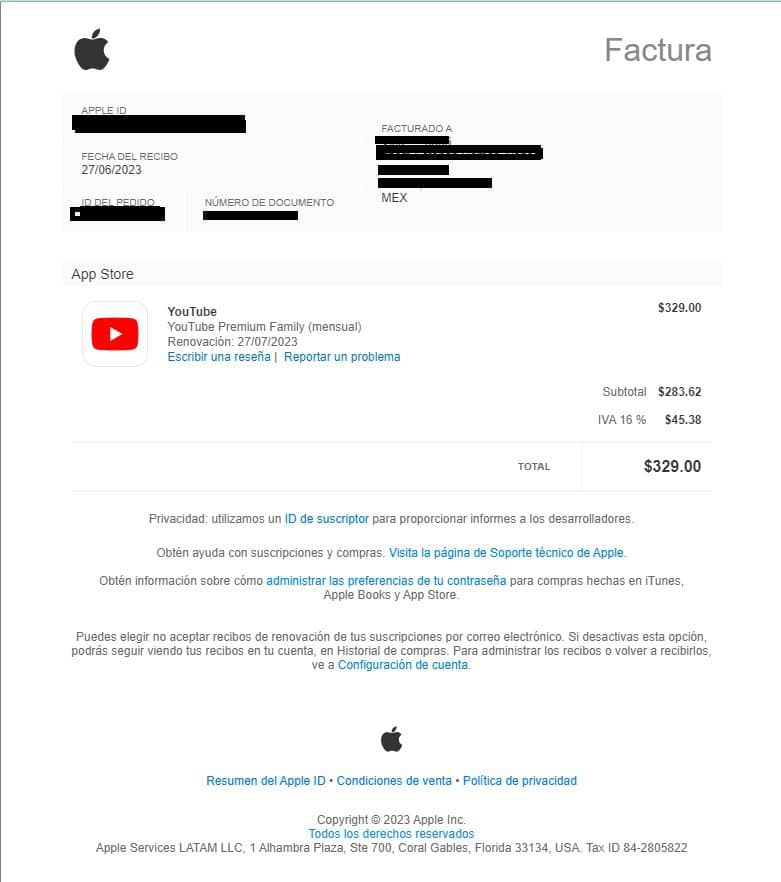 Factura apple