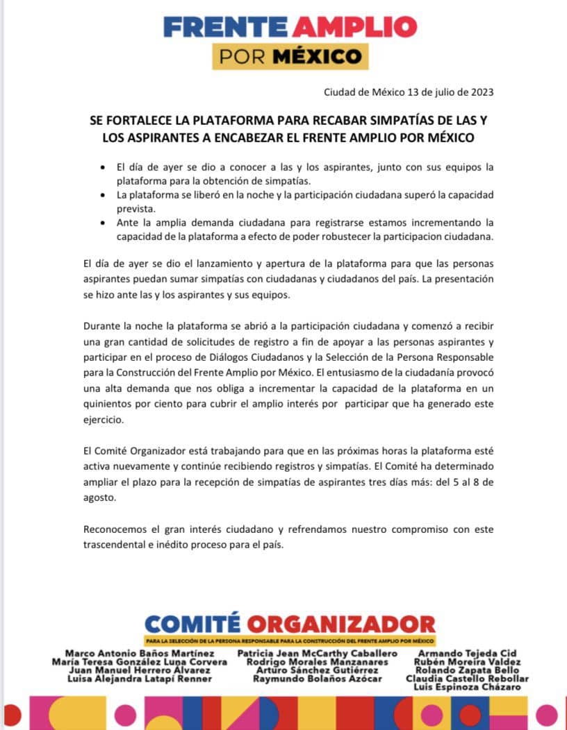 Comunicado oficial del PAN, PRI y PRD