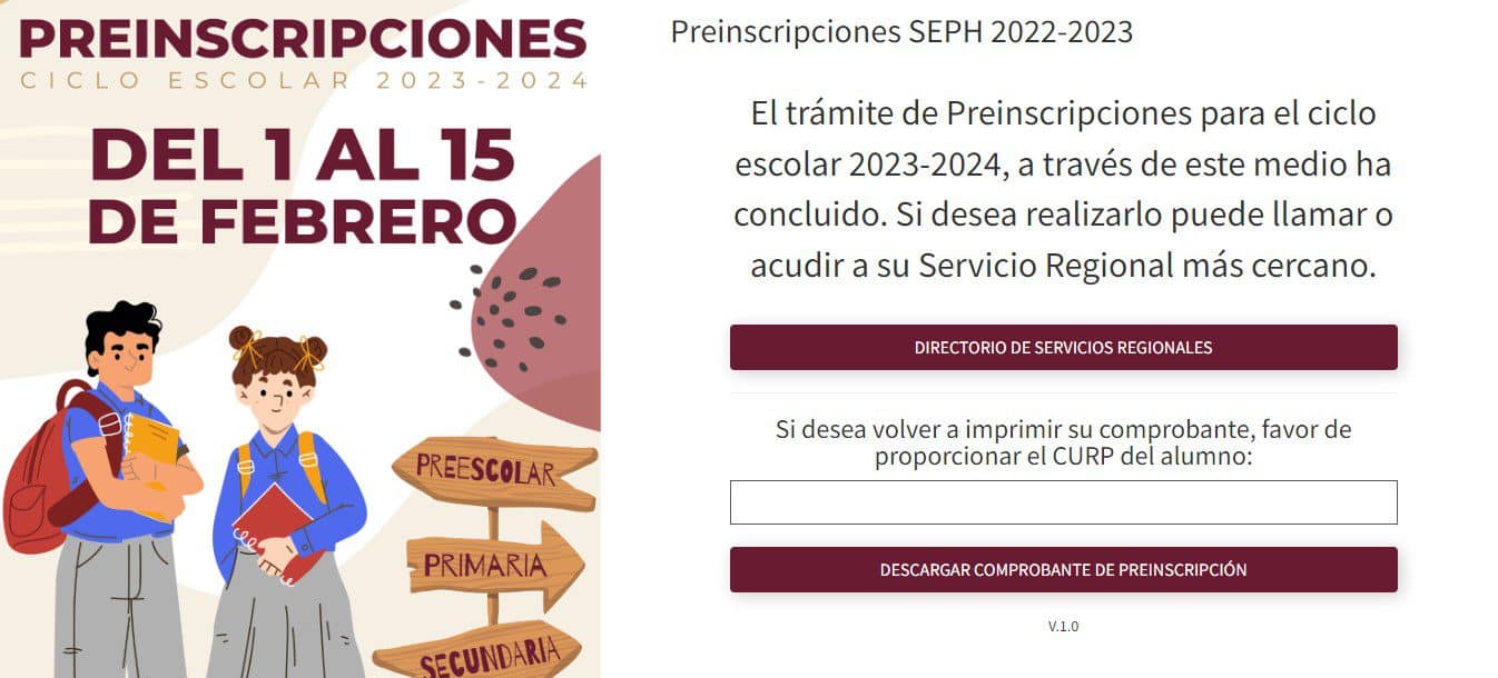 SEPH consulta de asignación de escuela Hidalgo