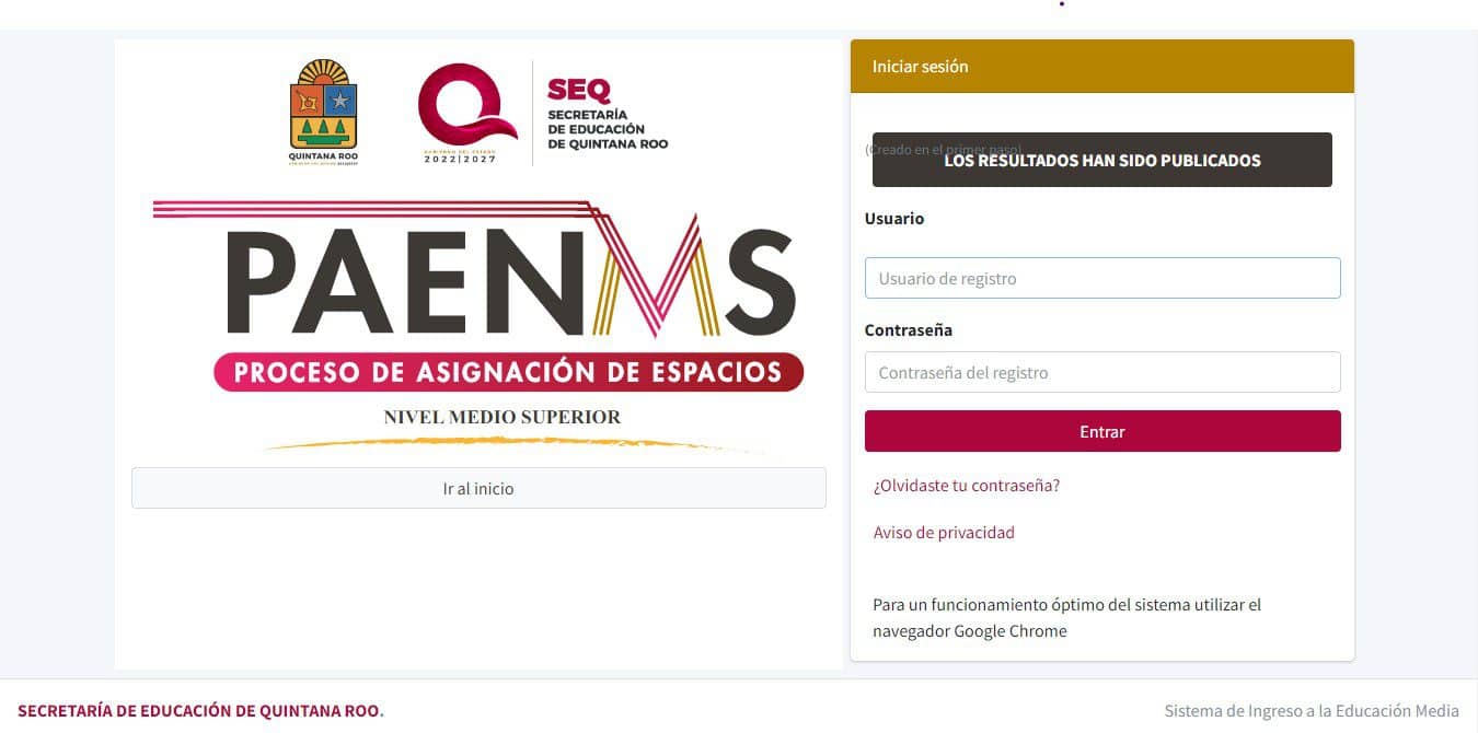 resultados PAENMS 2023 Quintana Roo