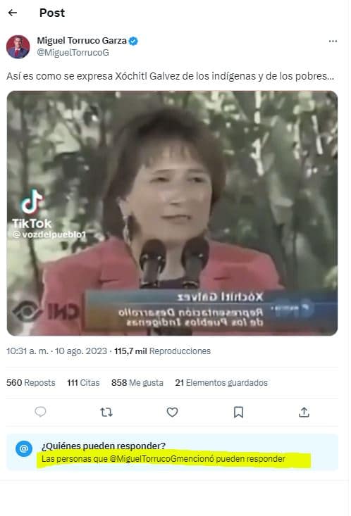 Miguel Torruco Garza difunde fake news de Xóchitl Gálvez 2