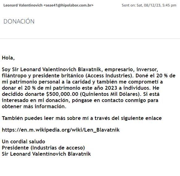 Sir Leonard Valentinovich Blavatnik. La falsa donación que llega por correo portada 2