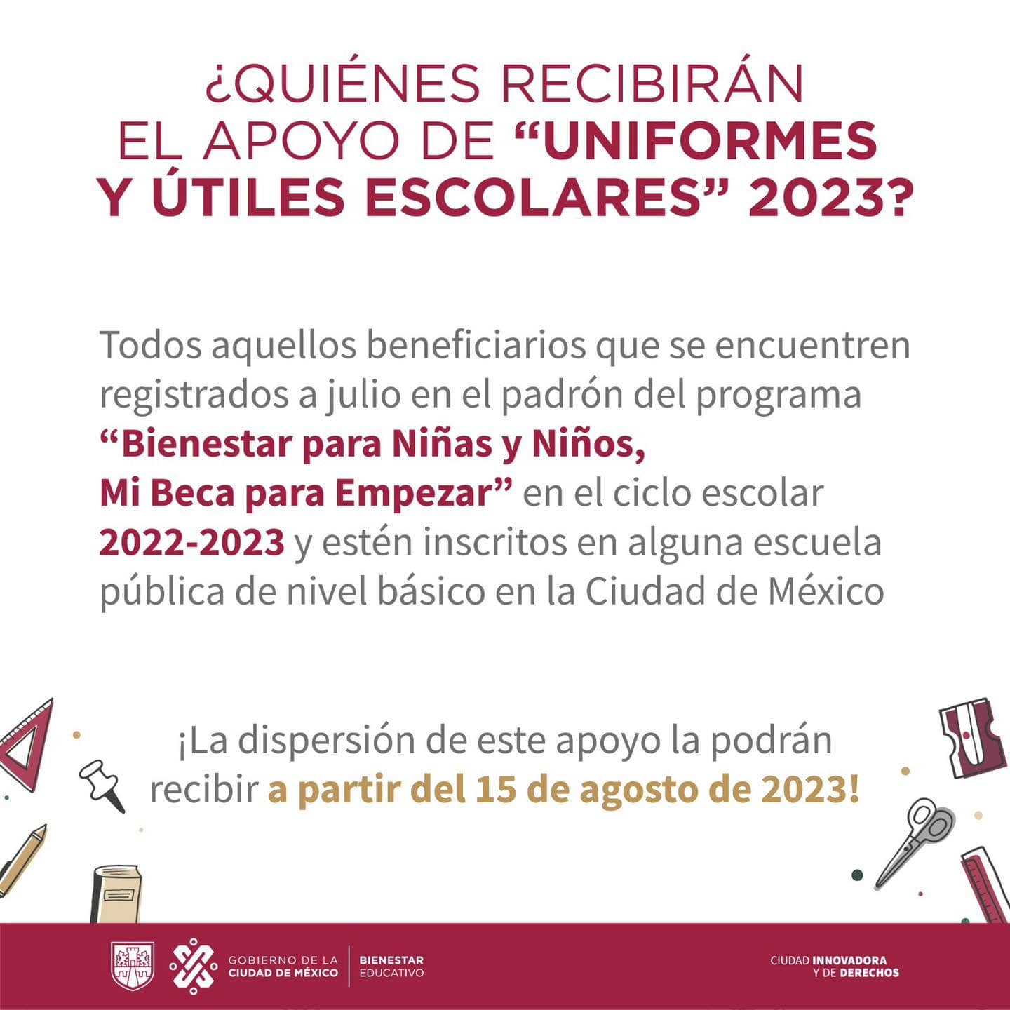 no cayó depósito uniformes y útiles Escolares 2023