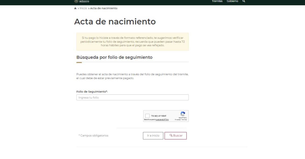 folio de seguimiento acta de nacimiento 