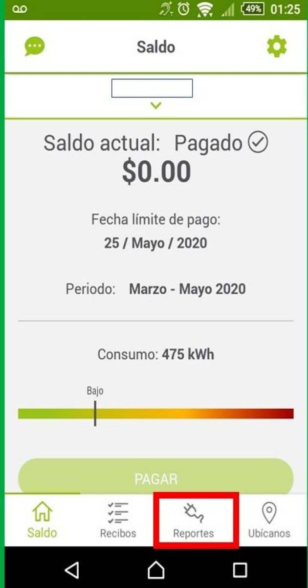 La app es una de las herramientas más sencillas de usar para reportar una falla. Foto: Captura App CFE Móvil.