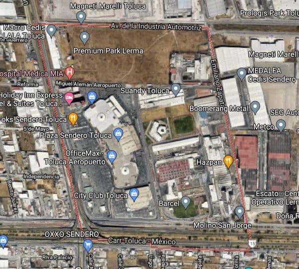 Esta es el área de la zona industrial de Toluca donde puedes conducir | Foto: Captura de pantalla Google Maps 