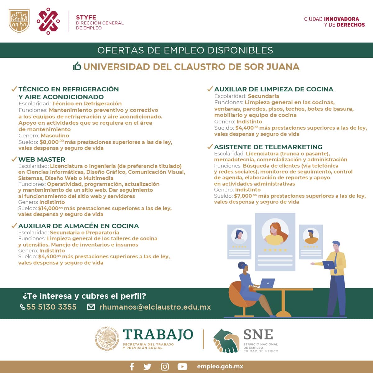 Estas son las opciones de empleo para las que puedes aplicar | Foto: Twitter SNE