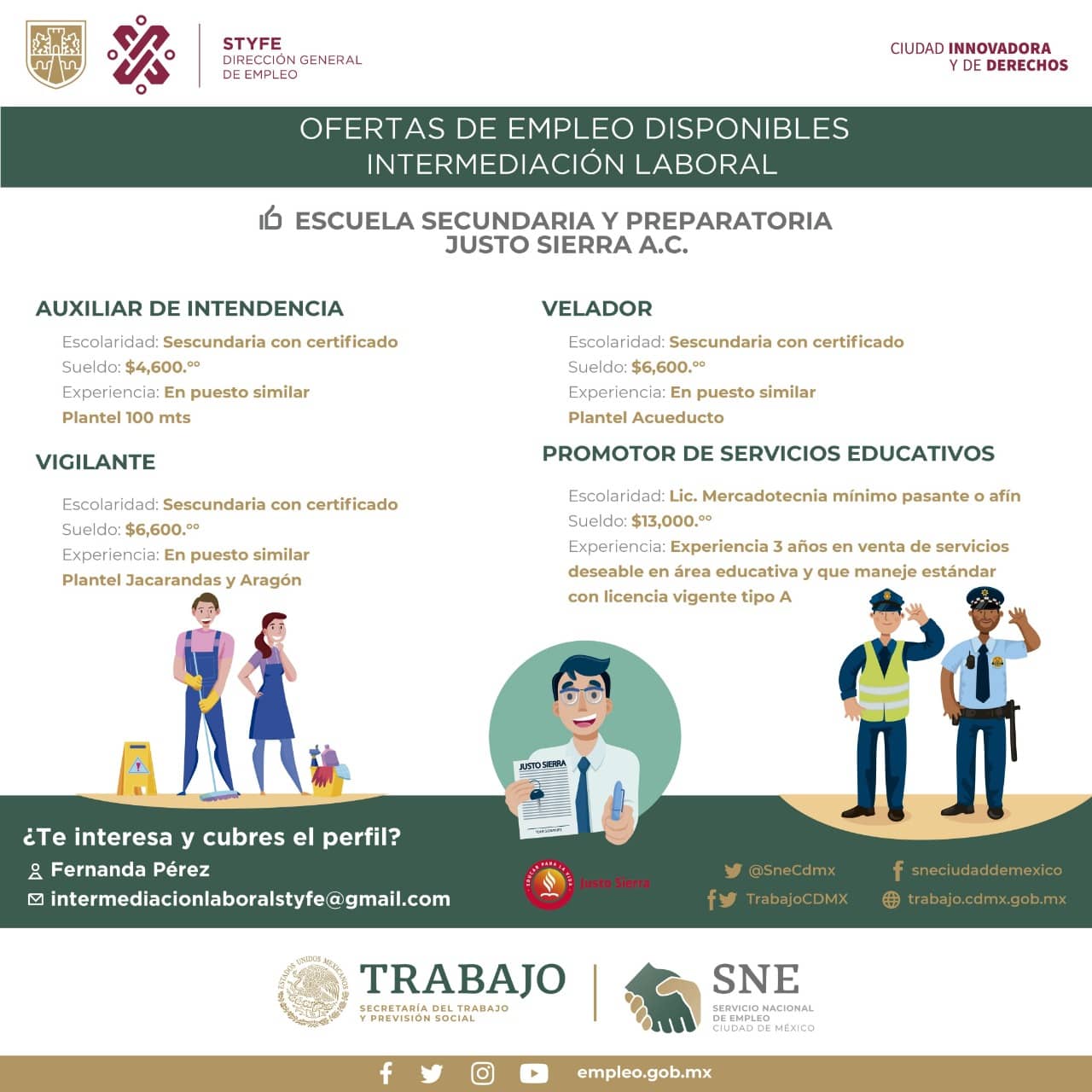 Consulta estas opciones de empleo en la CDMX | Foto: Twitter SNE