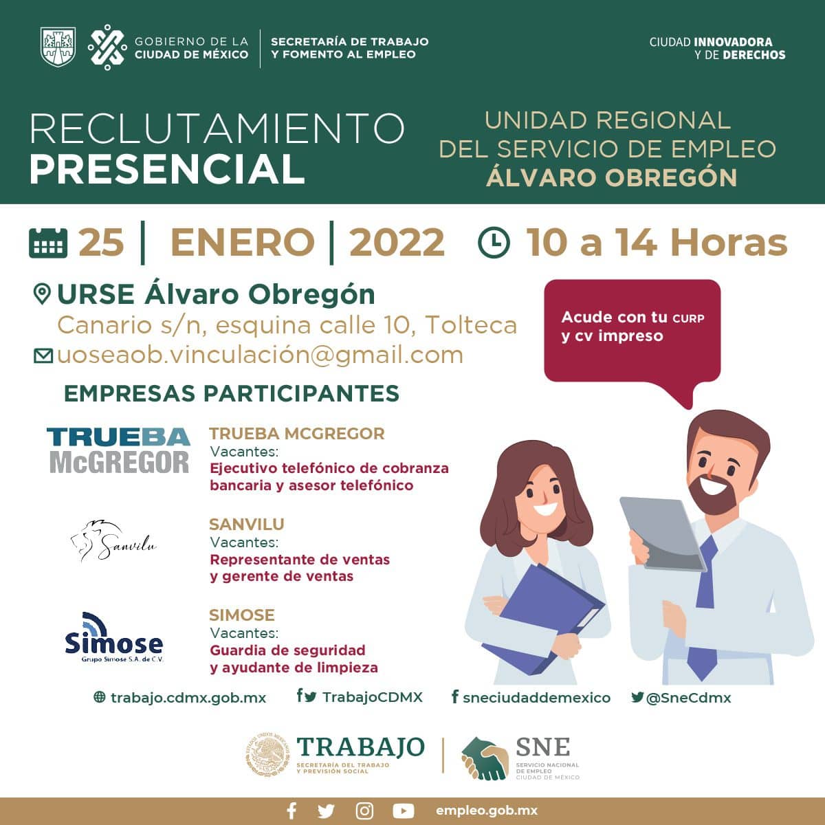 Estas son algunas de las empresas que habrá disponibles en la alcaldía Álvaro Obregón | Foto: Twitter SNE 