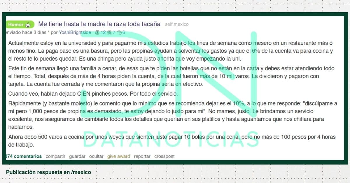 La historia del mesero y los 100 pesos de propina no es real portada 24