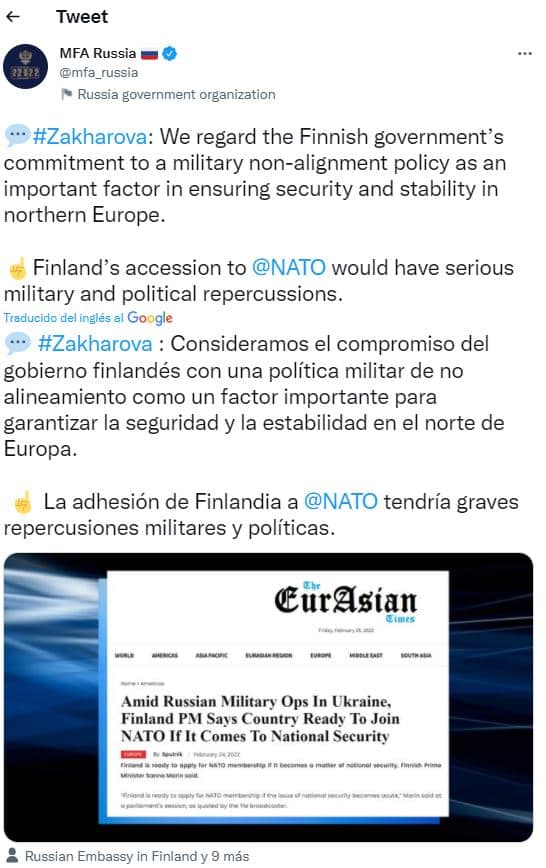 Rusia advierte a Finlandia Unirse a la OTAN tendrá graves consecuencias militares portada 3